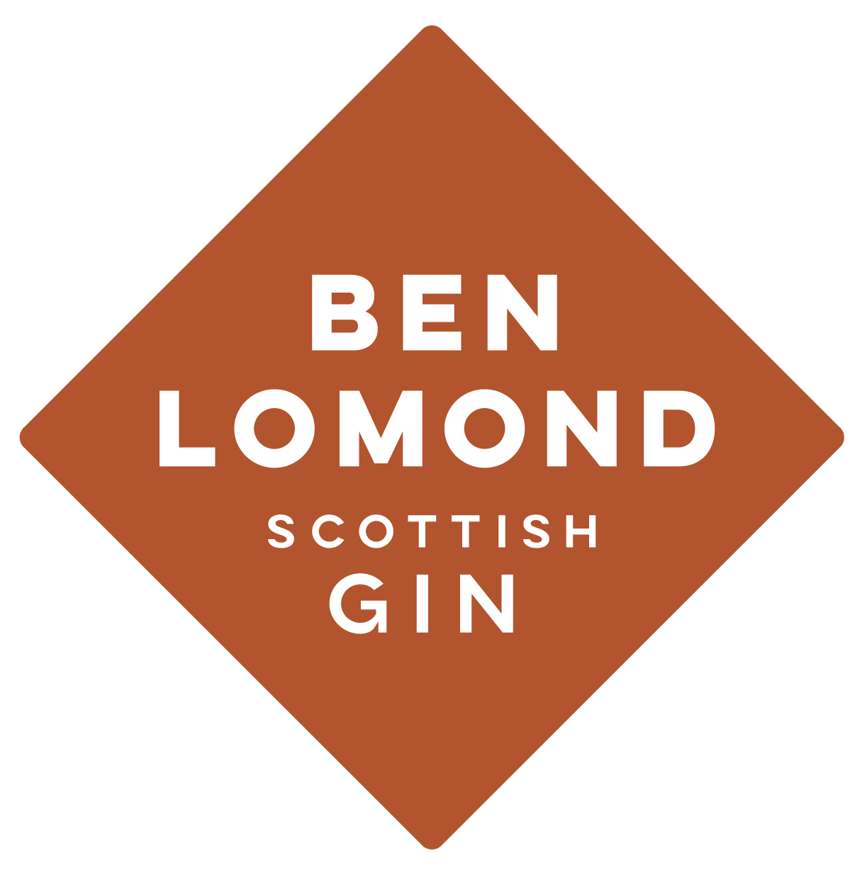 Ben Lomond Scottish Gin logo on a brown diamond-shaped background