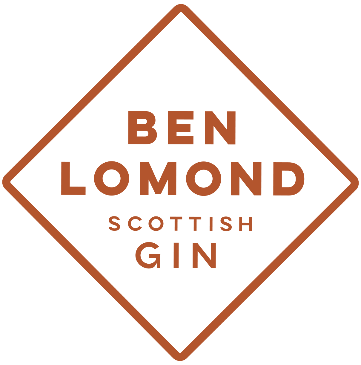 Ben Lomond Scottish Gin logo with a diamond shape and brown text on a white background